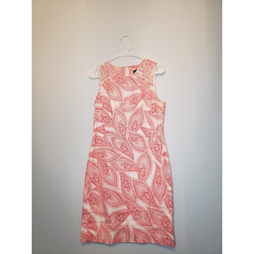 Banana Republic Womens Sz 6 Sheath Dress Red White Floral Paisley Cotton Stretch